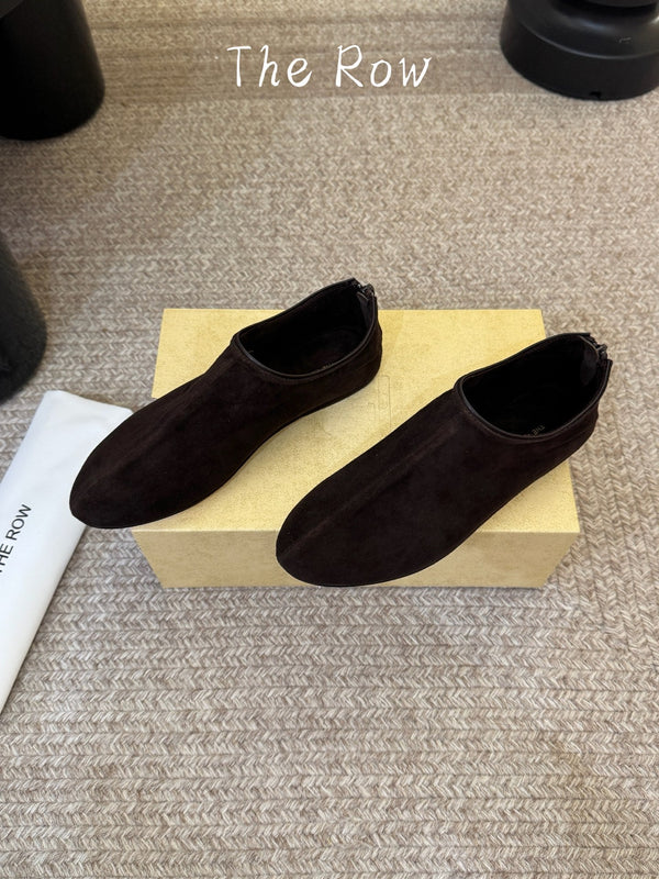 TR Canel Flat Boots Low-Cut Round-Toe Lambskin