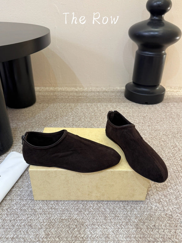 TR Canel Flat Boots Low-Cut Round-Toe Lambskin
