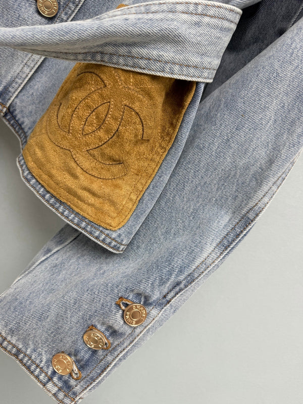 CC 26FW Denim Jacket Contrast Suede Collar Pockets Light Blue Cotton 274265