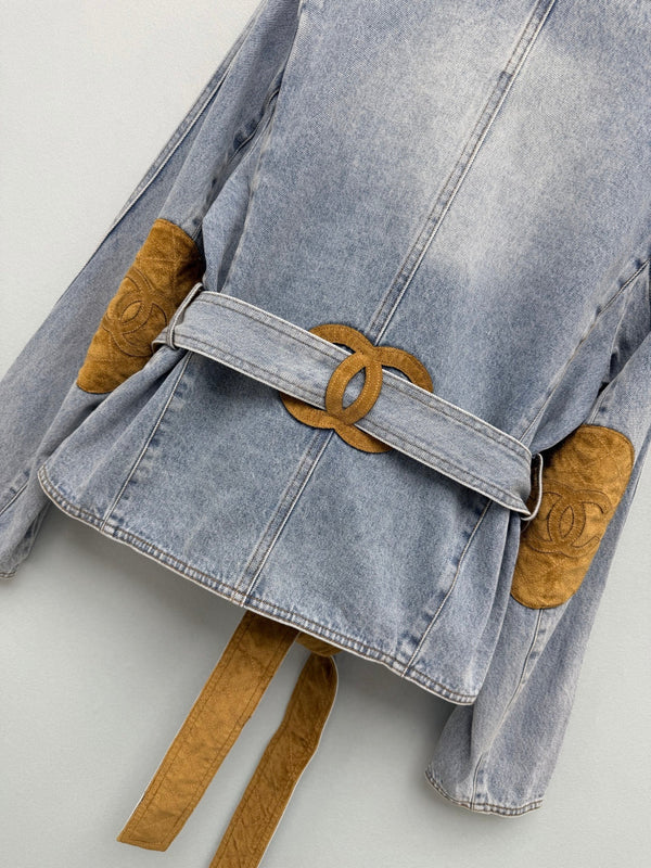 CC 26FW Denim Jacket Contrast Suede Collar Pockets Light Blue Cotton 274265