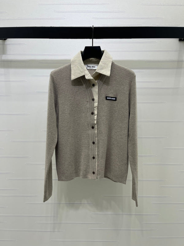 Miu 26FW Logo Cardigan Contrasting Collar Cotton 439932