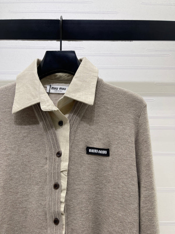 Miu 26FW Logo Cardigan Contrasting Collar Cotton 439932