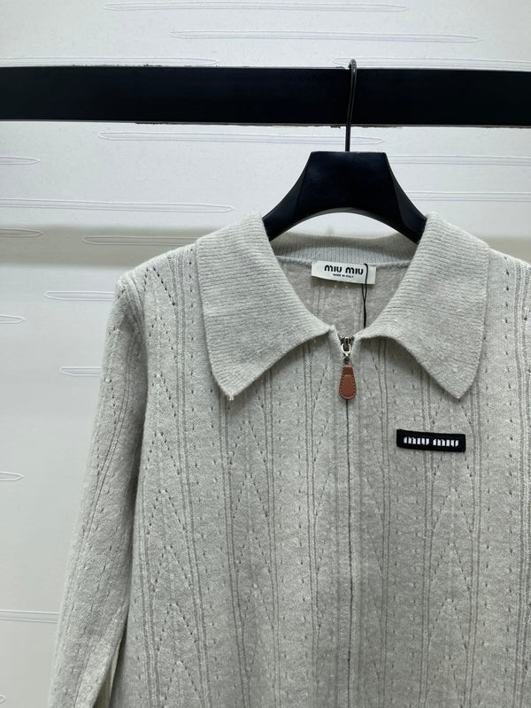 Miu 26FW Zip Cardigan Set Gray Wool 439918