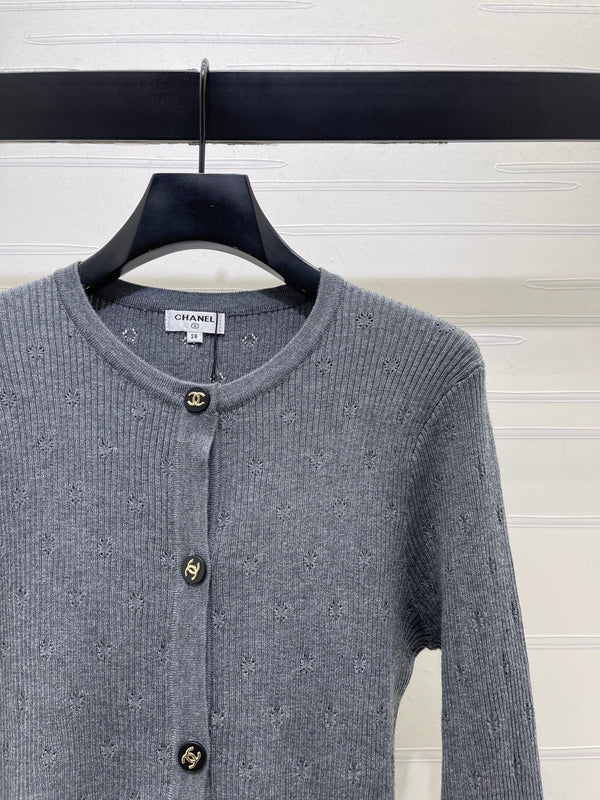 CC 26FW Ribbed-Knit Cardigan Navy Blue Wool 439897