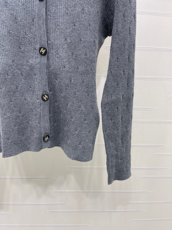 CC 26FW Ribbed-Knit Cardigan Navy Blue Wool 439897