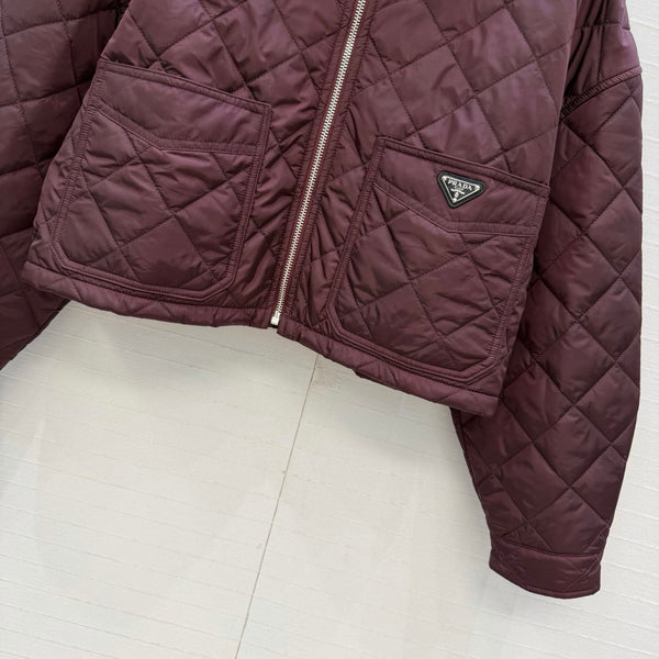 Prad 26FW Diamond-Quilted Cropped Jacket Corduroy Collar Polyester 440516
