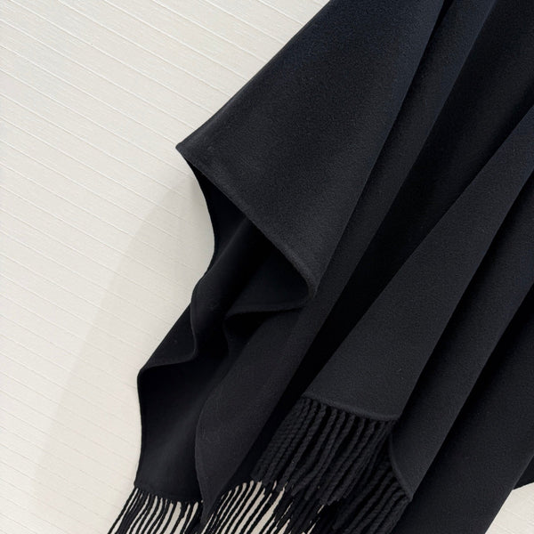 CD 26FW Cape Coat Knot Buttons Fringe Hem Black Wool 440413