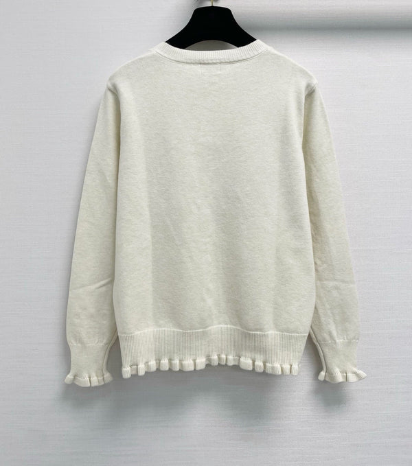 CC 26FW Ruffle-Trim Bow-Embroidered Knit Cardigan Wool 440358
