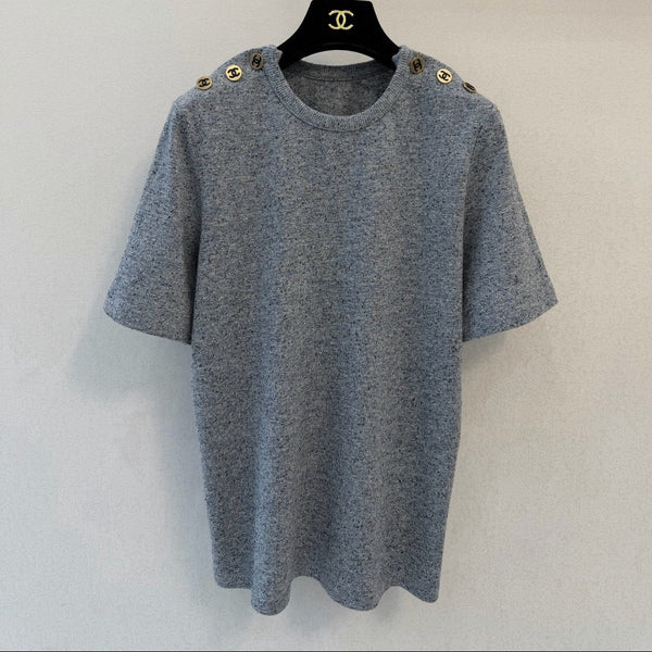 CC 26FW Shoulder Button Knit T-Shirt Gray Silk 440300