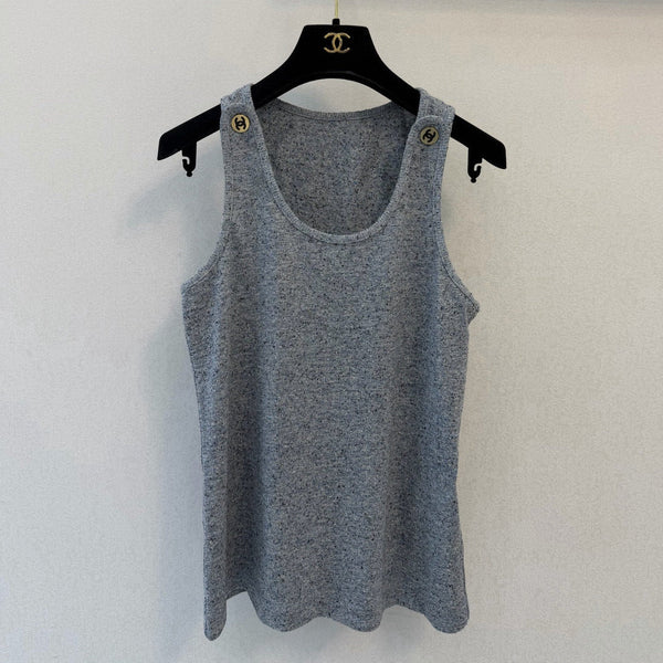 CC 26B Shoulder Button Knit Tank Top Gray Silk 440299