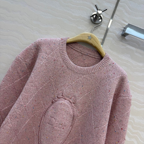 CD 26FW Médaillon Embroidered Cannage Jacquard Sweater Pink Polyester 441046