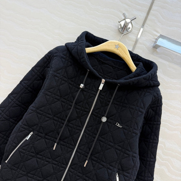 CD 26FW Hooded Zipped Macrocannage Jacket Black Wool 441043