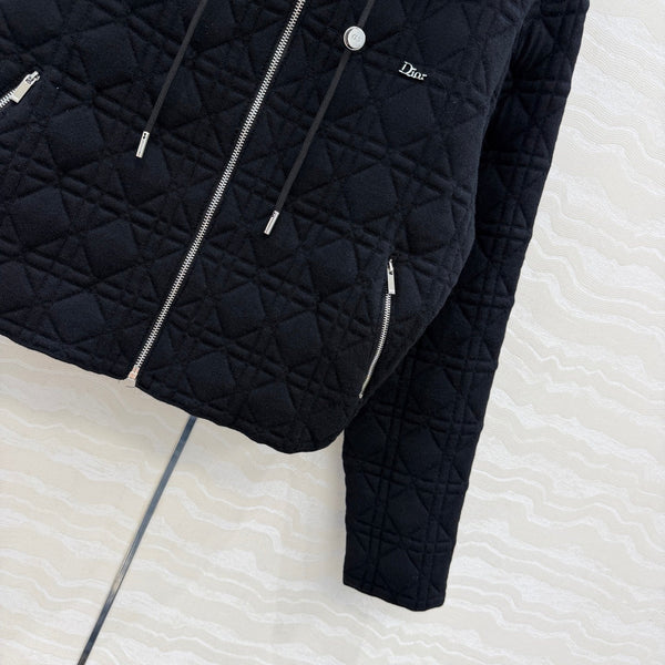 CD 26FW Hooded Zipped Macrocannage Jacket Black Wool 441043