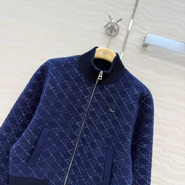 CD 26FW MissD Stand-Collar Baseball Jacket Navy Blue Wool 441023
