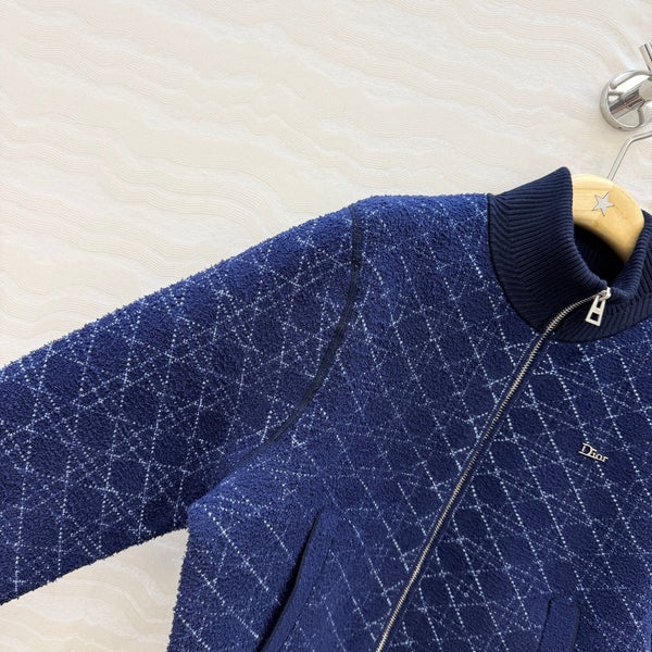 CD 26FW MissD Stand-Collar Baseball Jacket Navy Blue Wool 441023