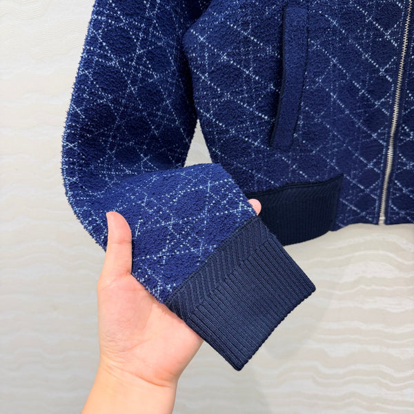 CD 26FW MissD Stand-Collar Baseball Jacket Navy Blue Wool 441023