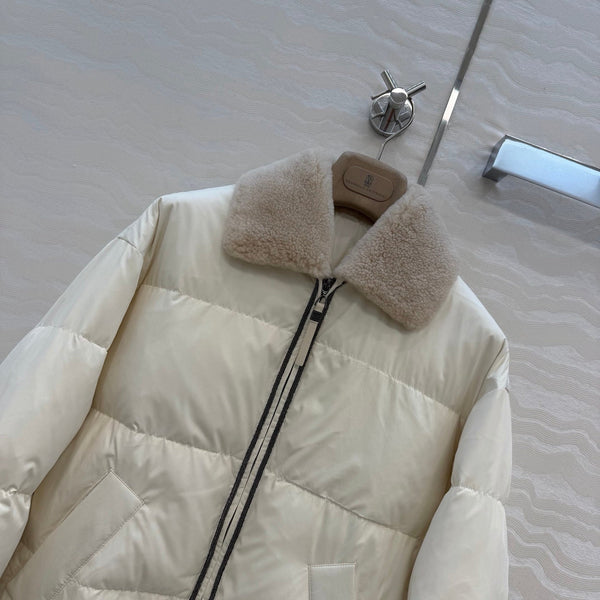 BC 26FW Shearling-Collar Chain-Detail Down Jacket Polyester 440958