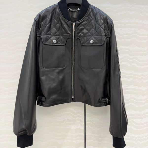 HM 25FW Quilted-Yoke Leather Bomber Jacket Black Sheepskin 440935