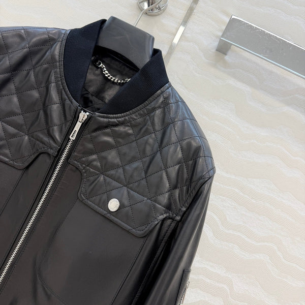 HM 25FW Quilted-Yoke Leather Bomber Jacket Black Sheepskin 440935