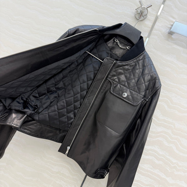 HM 25FW Quilted-Yoke Leather Bomber Jacket Black Sheepskin 440935