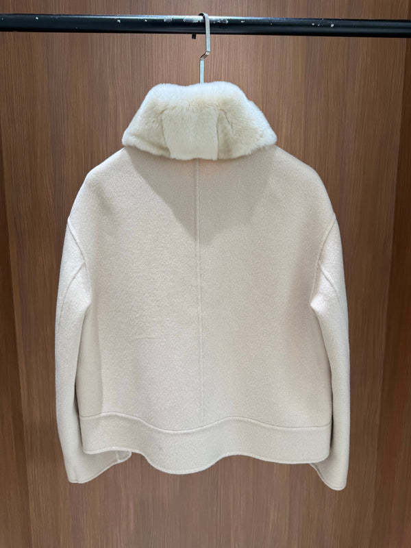 LP 26FW Cropped Blouson Jacket Rabbit Fur Collar Wool 440865