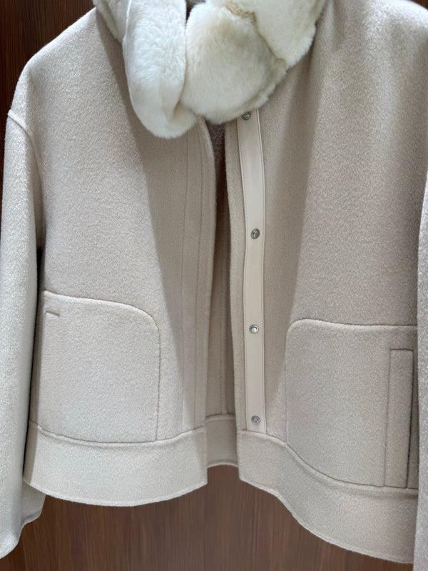 LP 26FW Cropped Blouson Jacket Rabbit Fur Collar Wool 440865
