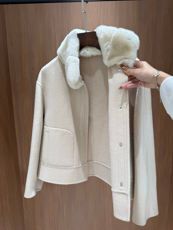 LP 26FW Cropped Blouson Jacket Rabbit Fur Collar Wool 440865