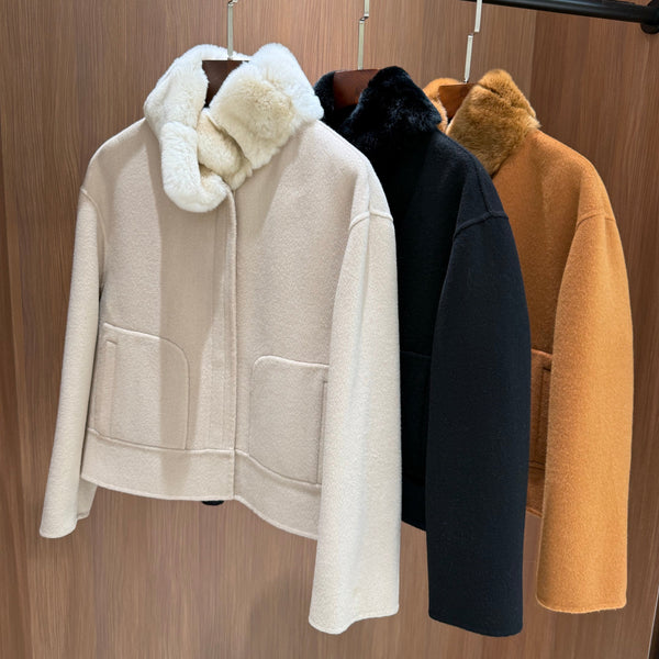 LP 26FW Cropped Blouson Jacket Rabbit Fur Collar Wool 440865