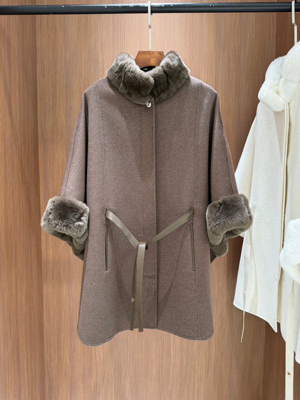LP 26FW Cape Coat Rabbit Fur Collar and Cuffs Wool 440863