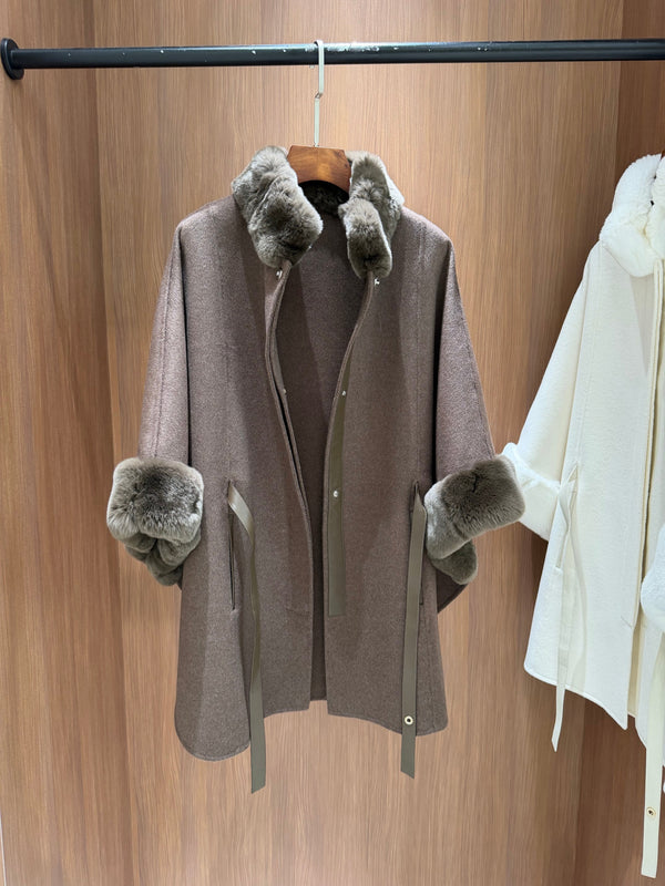 LP 26FW Cape Coat Rabbit Fur Collar and Cuffs Wool 440863