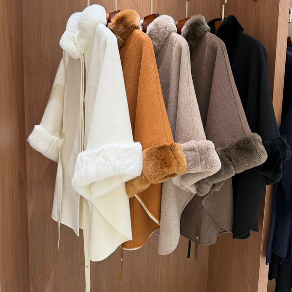 LP 26FW Cape Coat Rabbit Fur Collar and Cuffs Wool 440863
