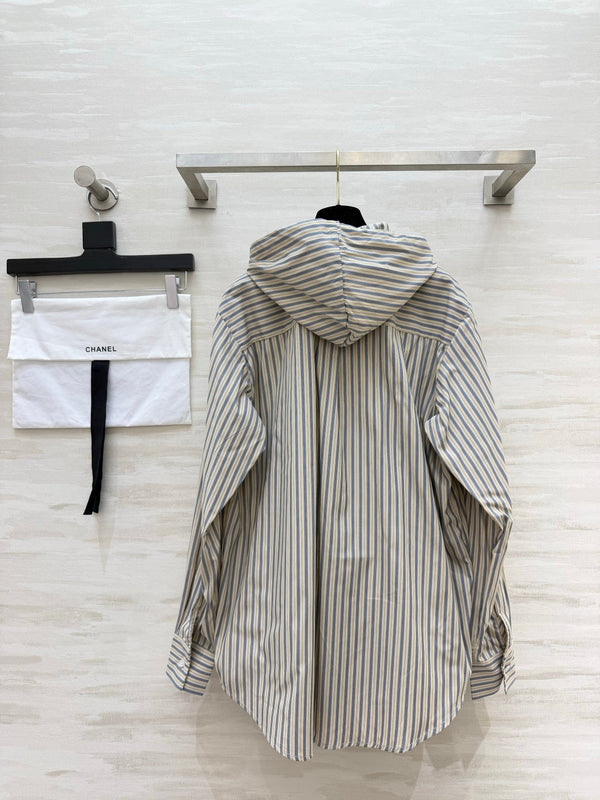 CC 26FW Striped Hooded Letter-Print Shirt Blue Beige Cotton 441644