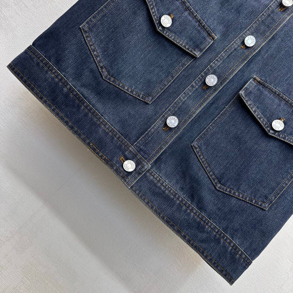 CC 26FW Chain-Trim Denim Vest Dress Red Leather Collar Blue Cotton 441477