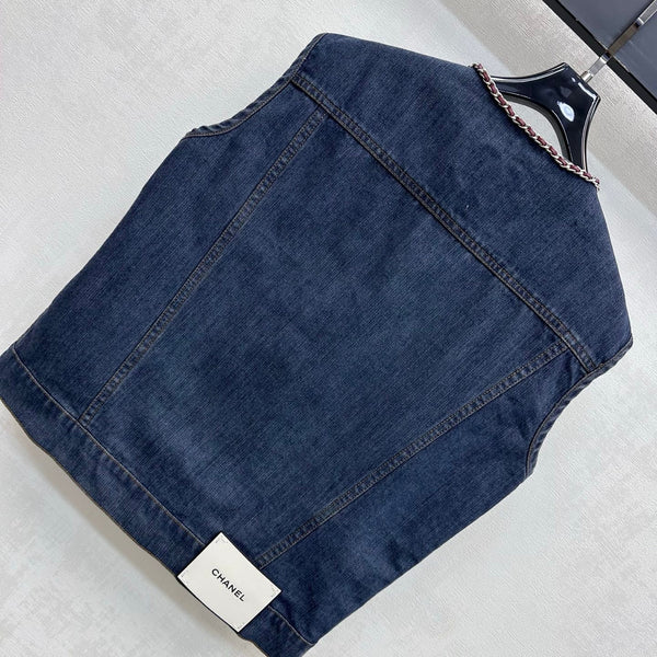CC 26FW Chain-Trim Denim Vest Embroidered Logo Blue Cotton 441464