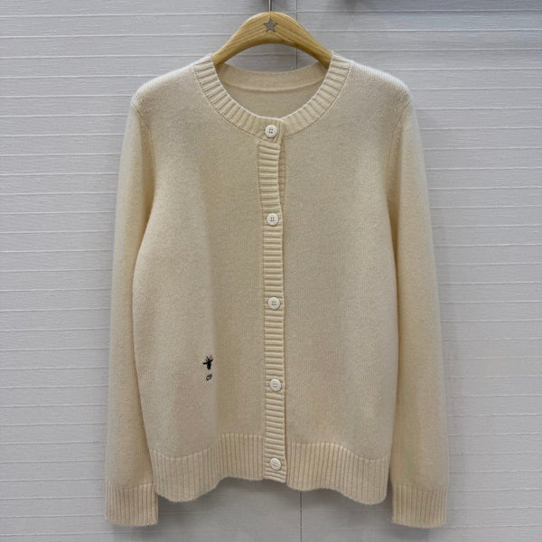 CD 26FW Round-Neck Button-Up Cardigan Embroidered Detail Cream Cashmere 443314