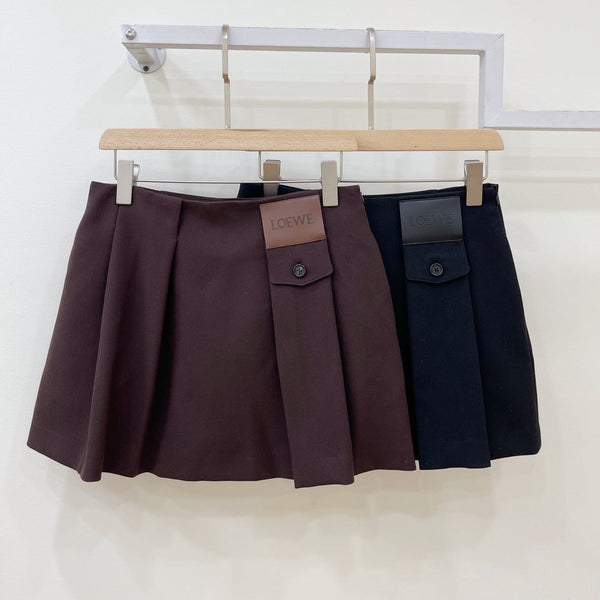 LW 26FW Pleated Mini Skirt Logo Leather Patch Polyester 443246
