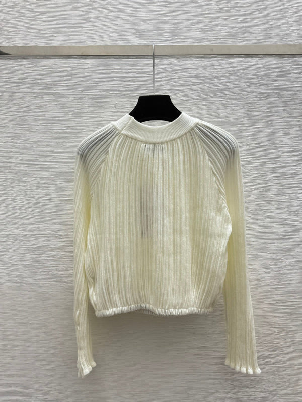 CC 26FW CC Logo Ribbed Knit Mock-Neck Sweater Fluted Sleeves Viscose 313535