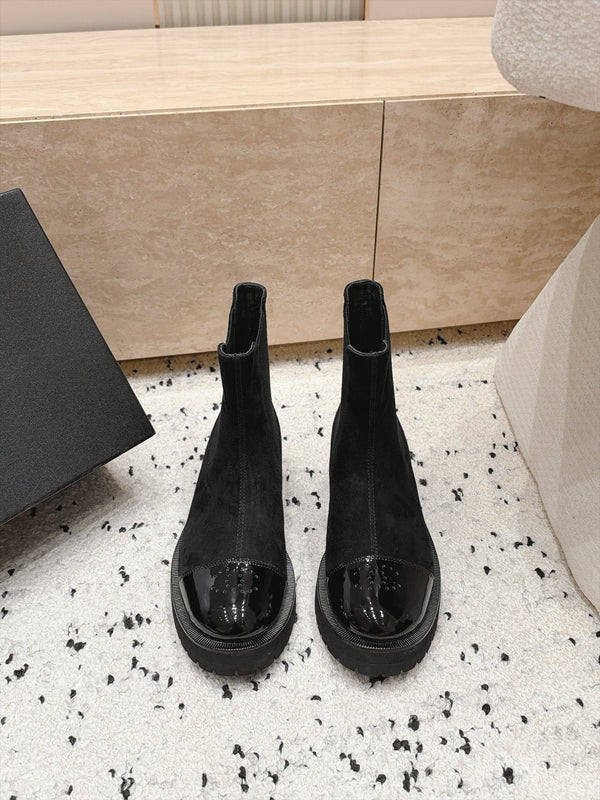 CC Dr. Martens-Style Chelsea Ankle Boots Black Suede Leather 180277