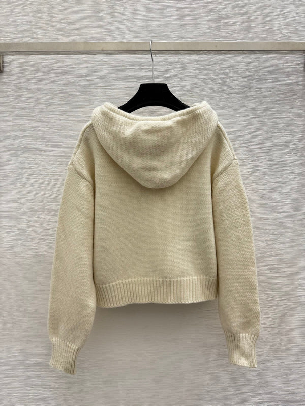 CE 26FW Cropped Knit Zip-Up Hoodie Triomphe Logo Flap Pockets Heather Wool 313322