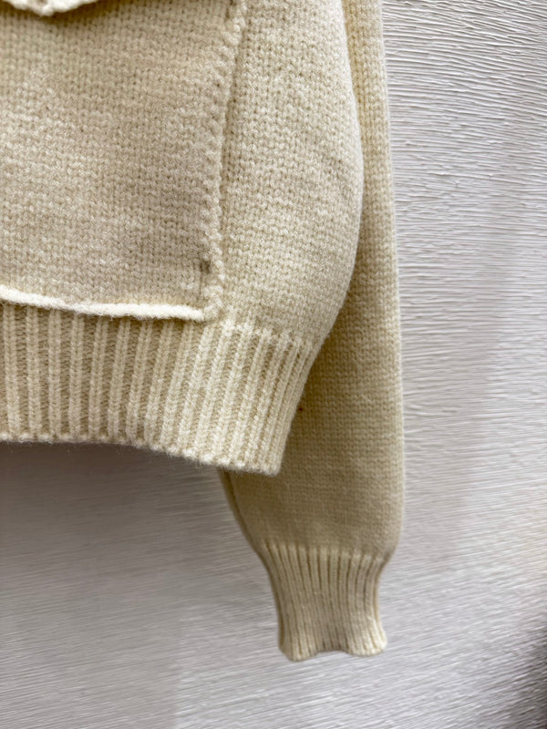 CE 26FW Cropped Knit Zip-Up Hoodie Triomphe Logo Flap Pockets Heather Wool 313322
