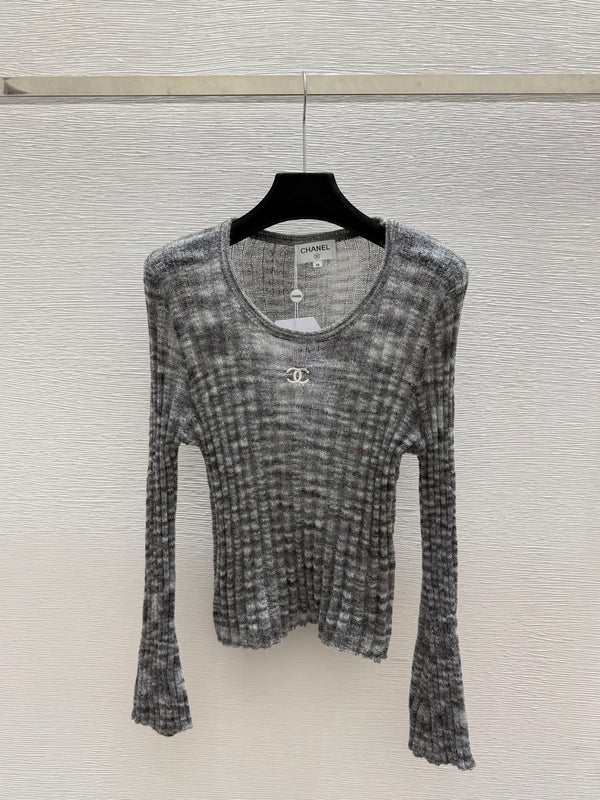 CC 26FW Ribbed-Knit Scoop-Neck Top Flared Sleeves CC Logo Viscose 313316
