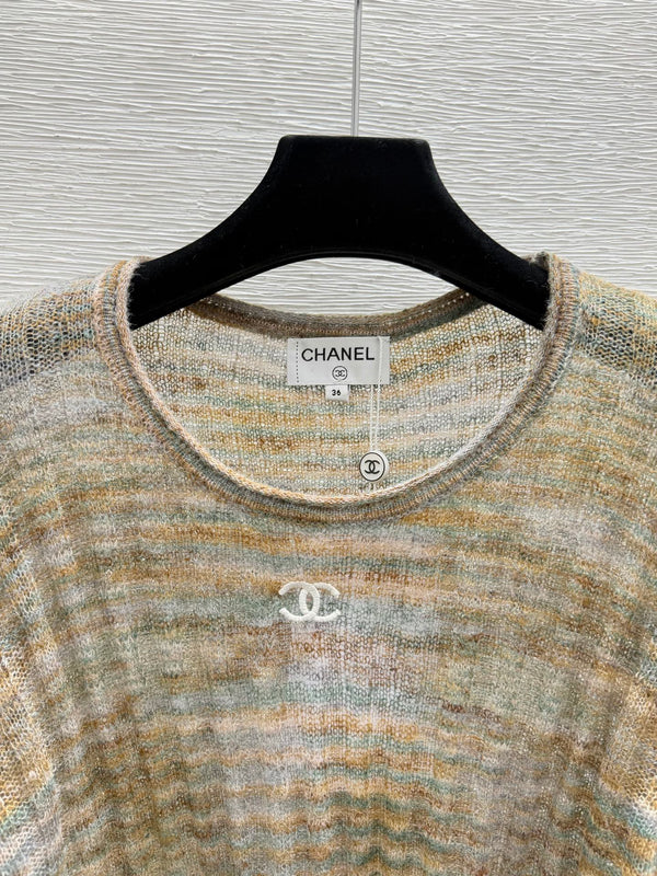 CC 26FW Ribbed-Knit Scoop-Neck Top Flared Sleeves CC Logo Viscose 313316