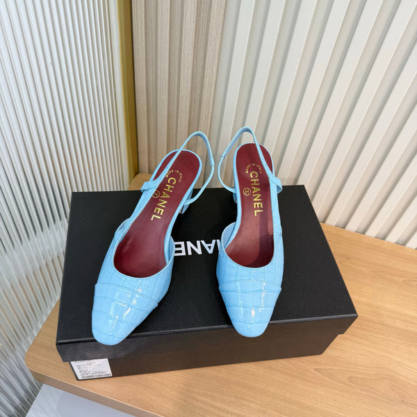 CC 26FW Slingback Pumps 6.5cm Crocodile-Embossed Patent Leather 182060