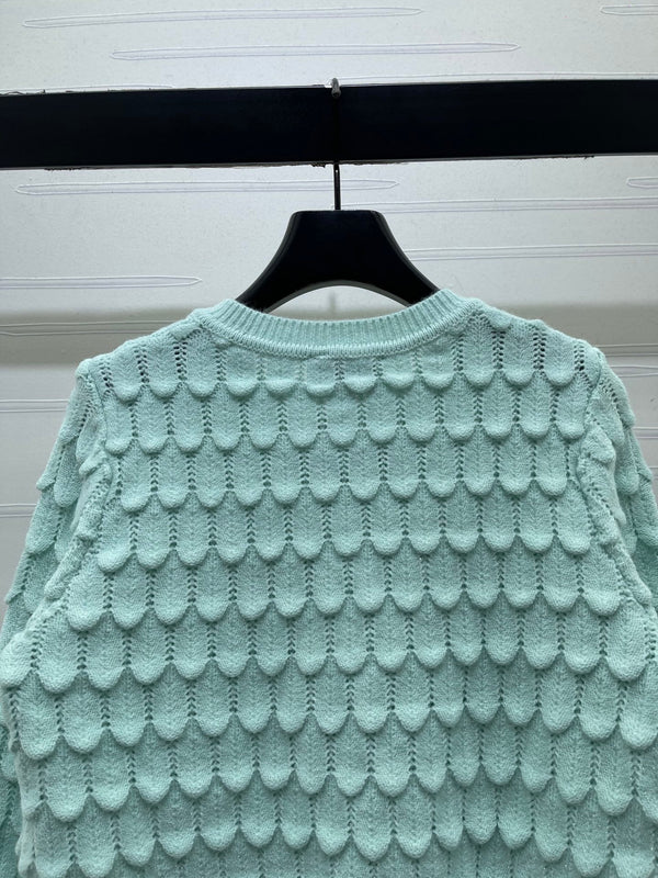 CC 26FW Crochet Feather Pattern Cardigan Contrast Trim Knitwear Wool Knitwear 446581