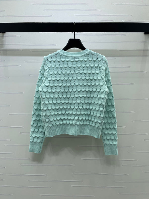 CC 26FW Crochet Feather Pattern Cardigan Contrast Trim Knitwear Wool Knitwear 446581