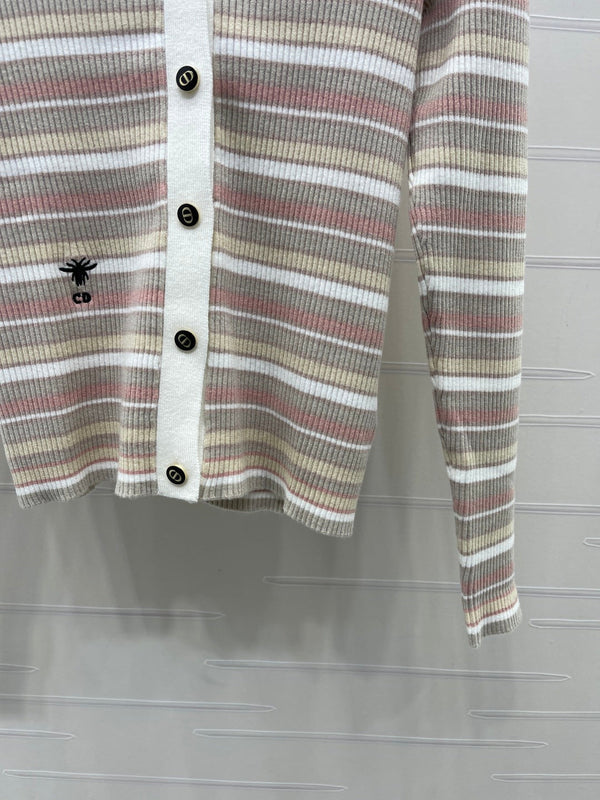 CD 26FW Striped V-Neck Cardigan Three-Tone Letter Embroidery Imported Wool 446569