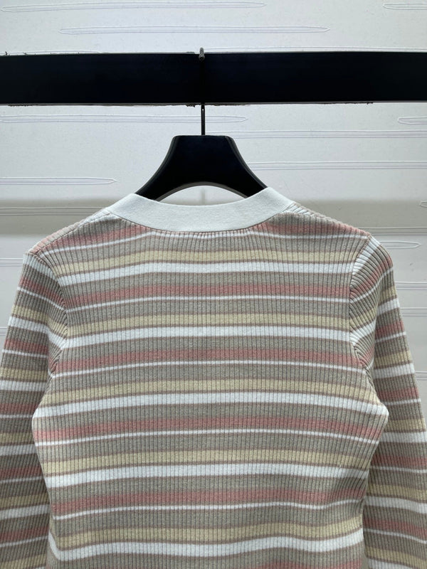 CD 26FW Striped V-Neck Cardigan Three-Tone Letter Embroidery Imported Wool 446569