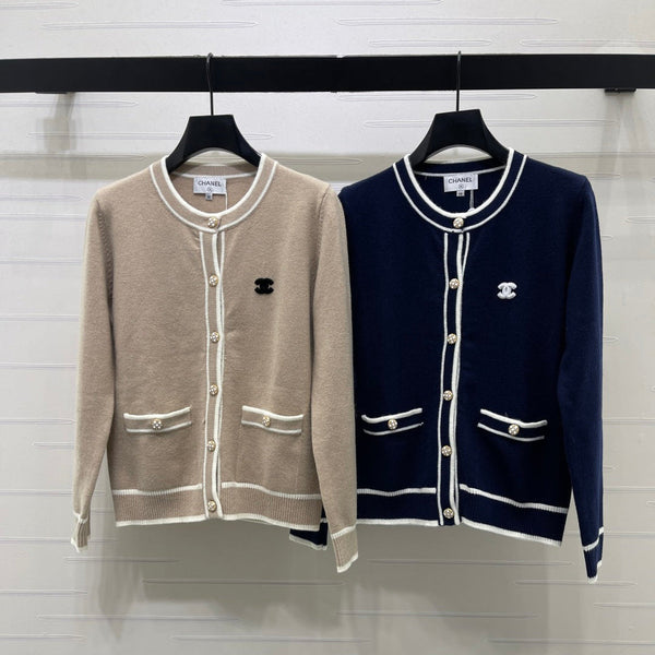 CC 26FW Contrast-Trim Crewneck Cardigan Viscose 446562