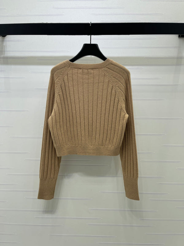 Miu 26FW Cropped Ribbed Crewneck Sweater Logo Jacquard Wool 446555