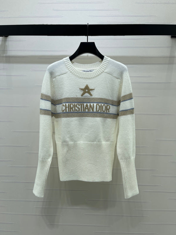 CD 26FW Crewneck Sweater Letter Crochet and Star Jacquard Wool 446536